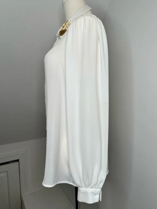 ESQUALO bead-embellished collar blouse, women’s size 8 - Picture 4 of 7